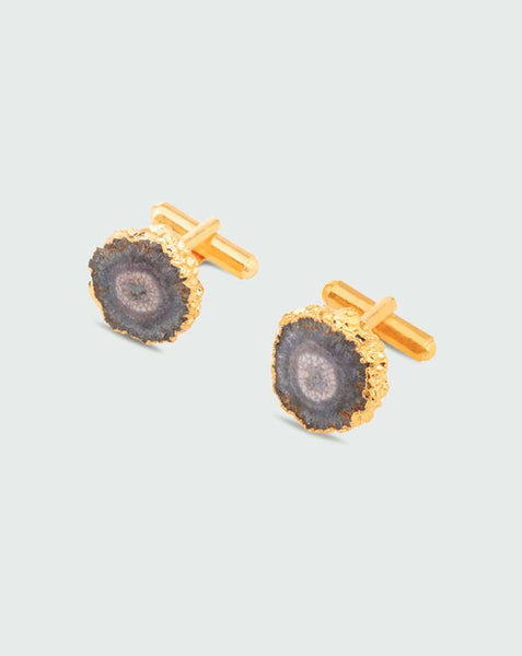 Agate dark grey stone cufflinks