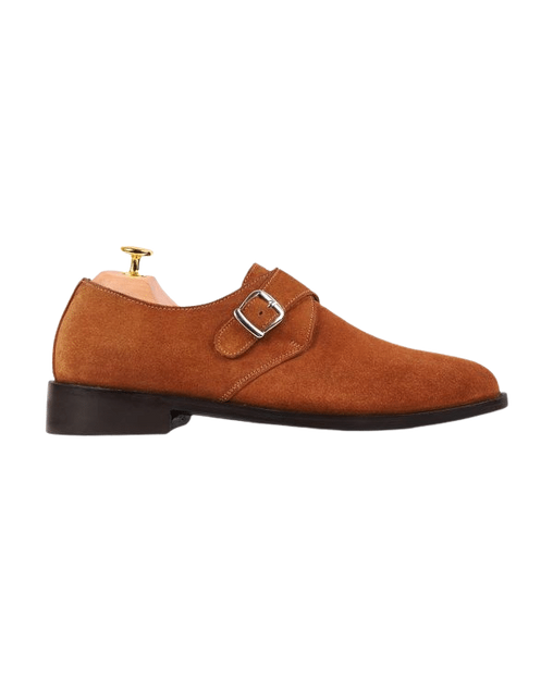 Plain toe single monkstrap Tan suede