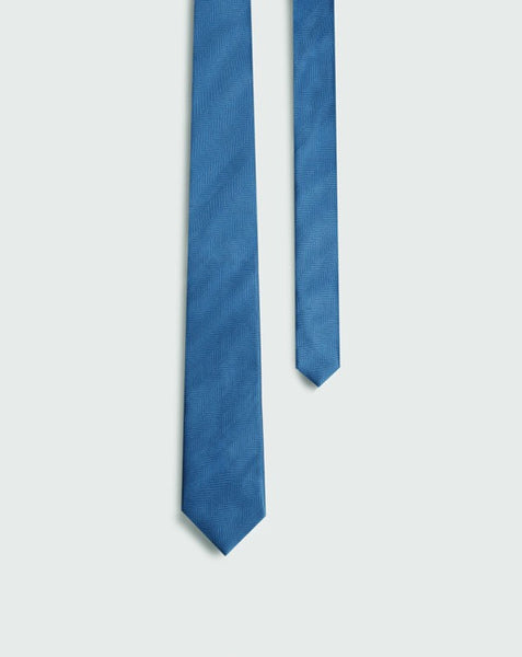 Blue herringbone tie