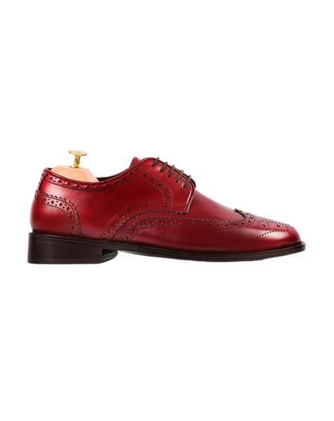 Medallion wingtip derby burgundy crust