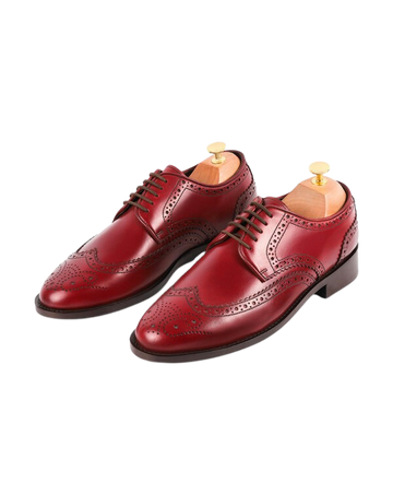 Medallion wingtip derby burgundy crust